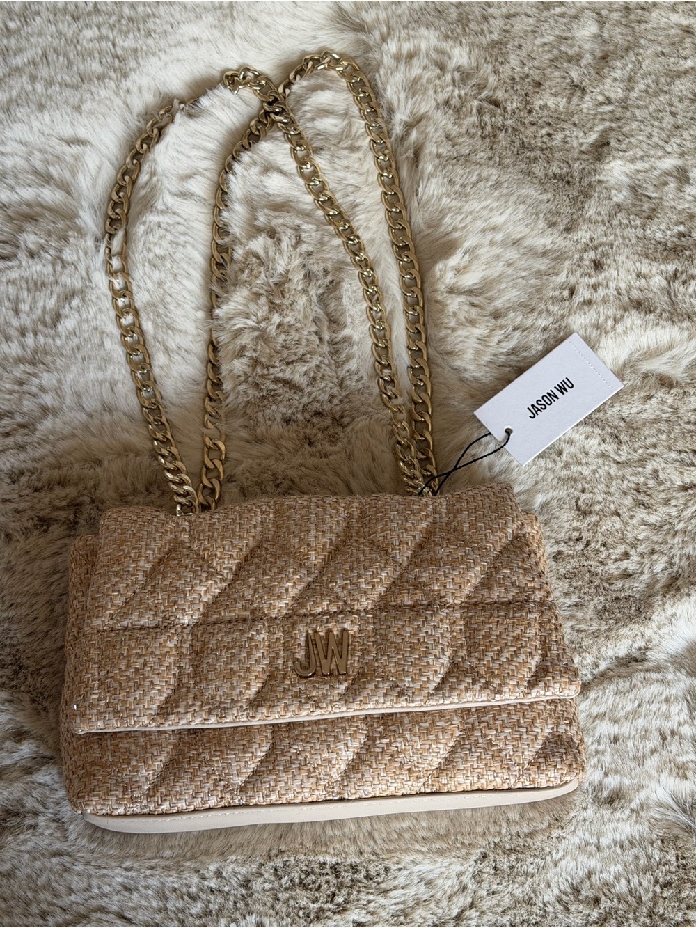 Jason Wu Tweed Quilted Shoulder Bag with Gold Chain
